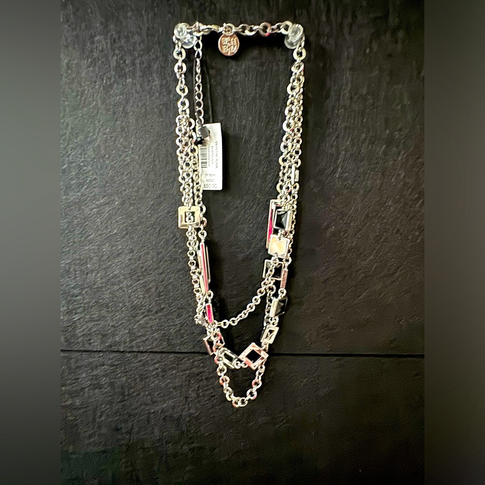 NWT layered silver necklace with black accents
